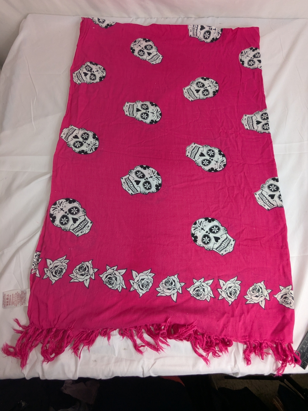 Wayan Hot Pink Skull-Print Women's Scarf Wrap
